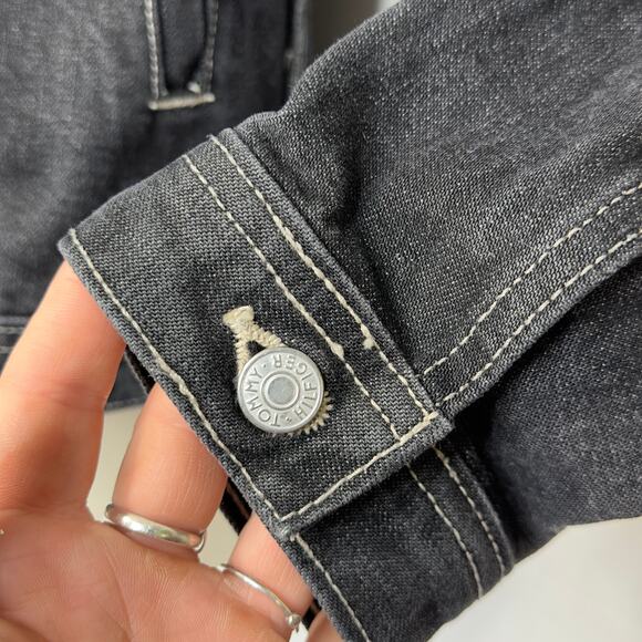 Y2K Tommy Hilfiger Dark Wash Denim Jacket Women’s Small Contrast Stitching - Picture 9 of 16